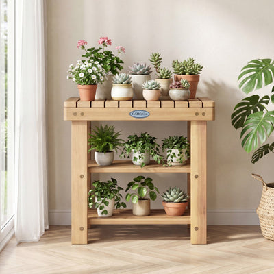 3-Tier Solid Wood Shoe Rack Bench with Slatted Shelves-S