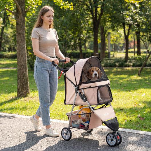 3 Wheel Pet Stroller for Small Dogs Cats up to 33 LBS-Beige
