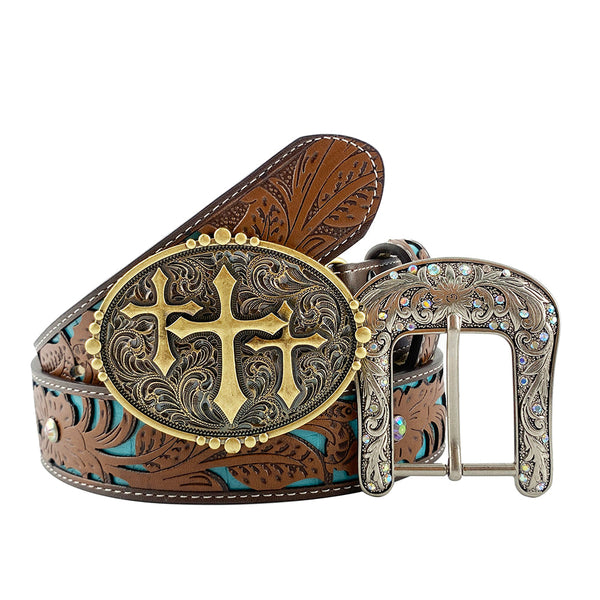 TOPACC Western Turquoise Belts - Three Cross Belt Buckle Copper/Bronze
