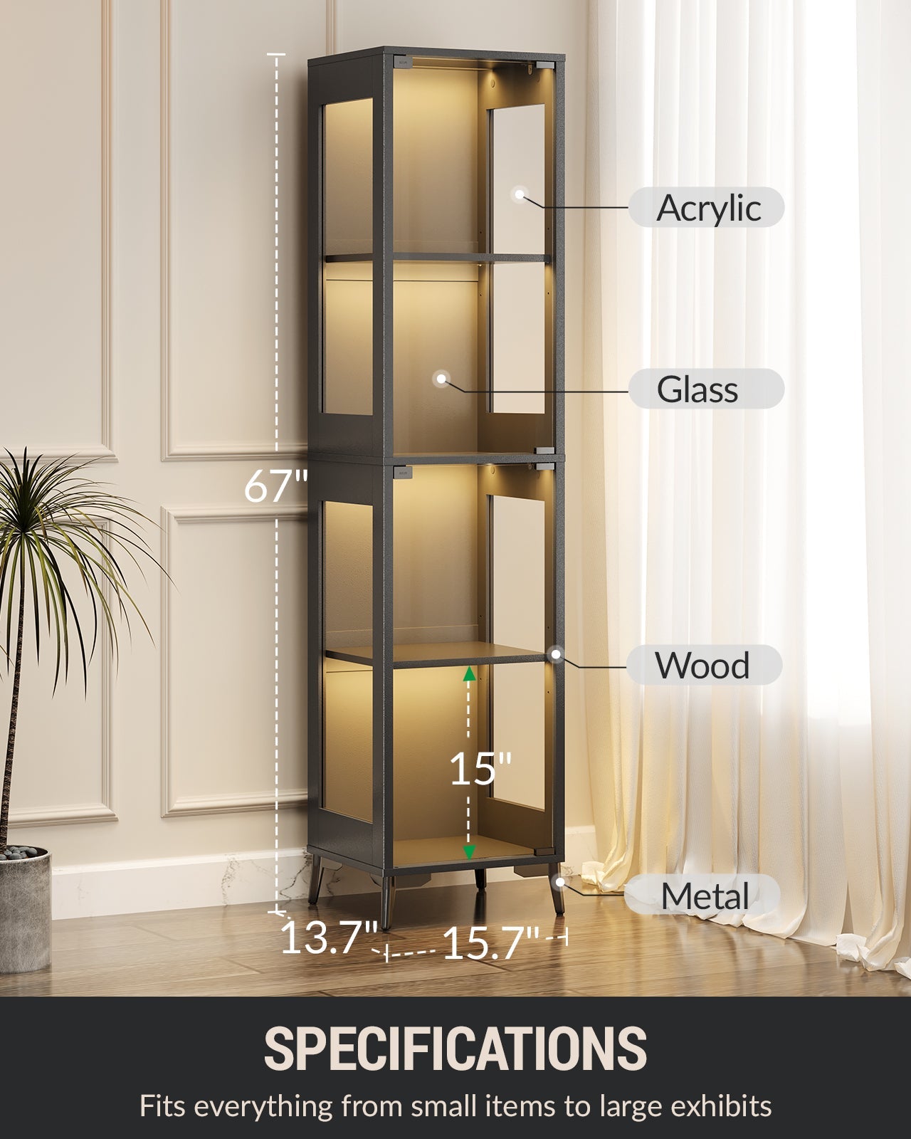 Glass Display Cabinet 15.75in*13.78in*66.73in