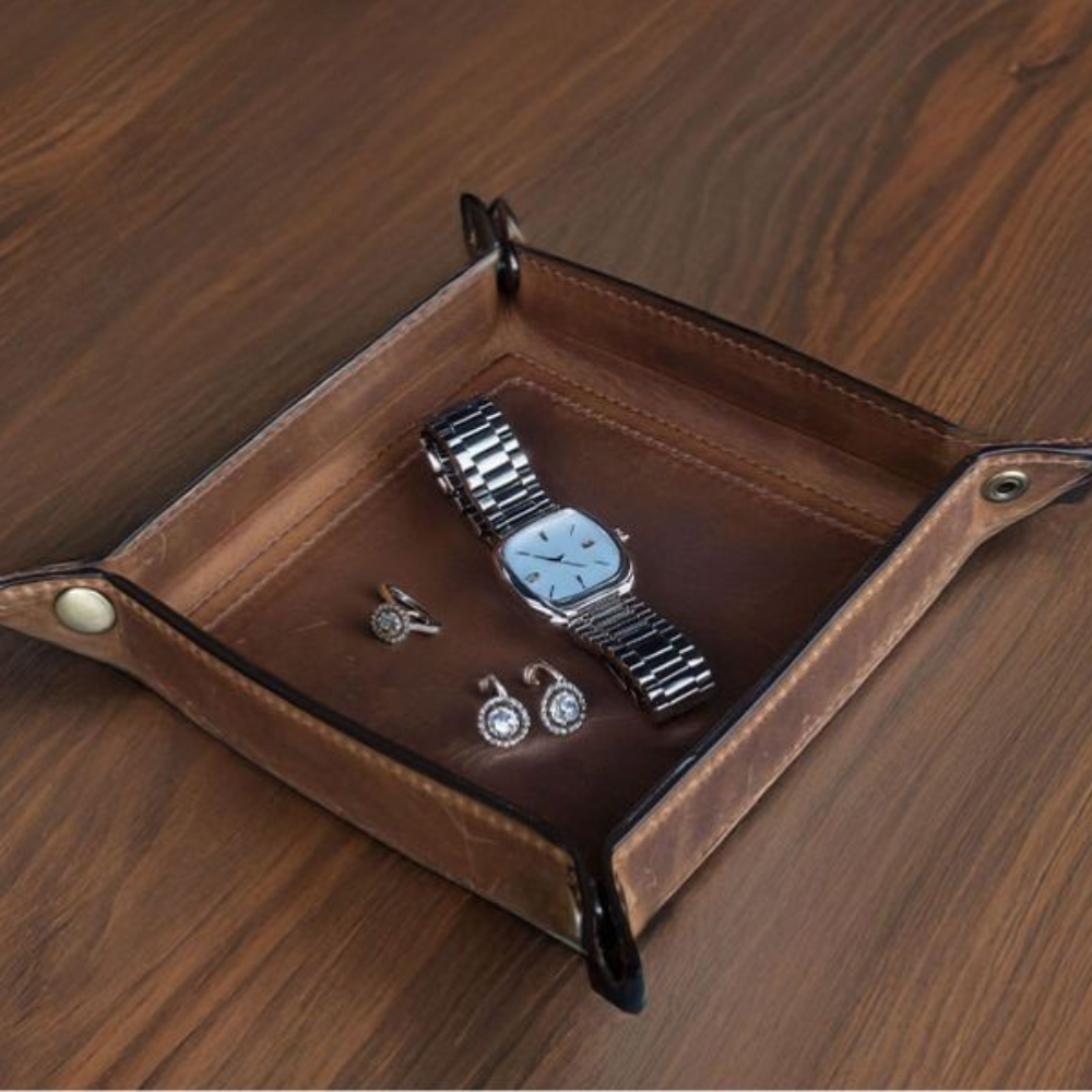 Tolredo Handcrafted Leather Valet Tray – Rich Brown