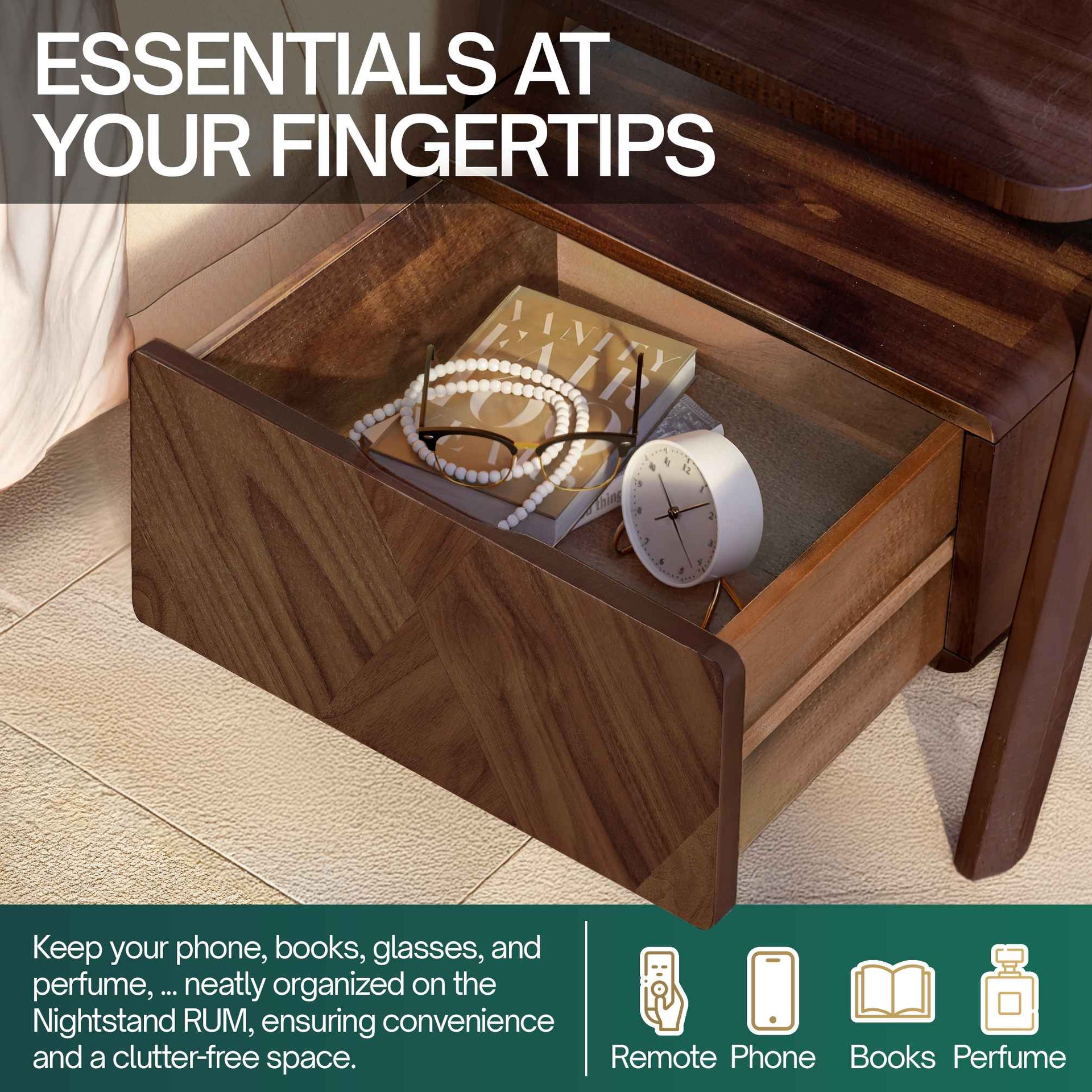 Rorns Rum Nightstand with drawer