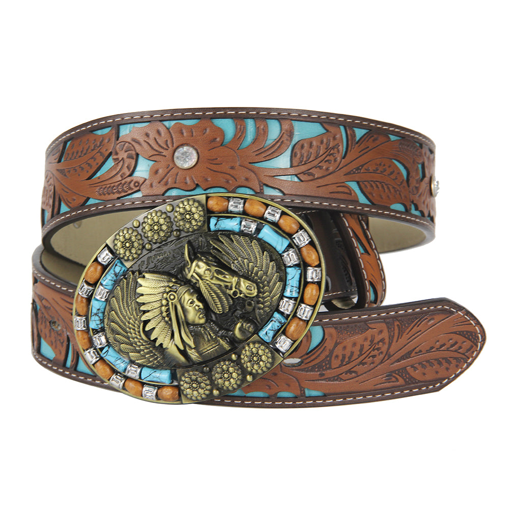 TOPACC Western Turquoise Belts - Turquoise Indians Belt Buckle Copper/Bronze