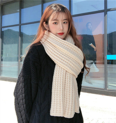 Winter Simple Soft Colorful Knitted Wool Scarf Solid Warm Scarves Lightweight Casual Couple Muffler Striped Elegant Hijab Cashmere Scarf Neck Scarf Christmas Gift For  Women