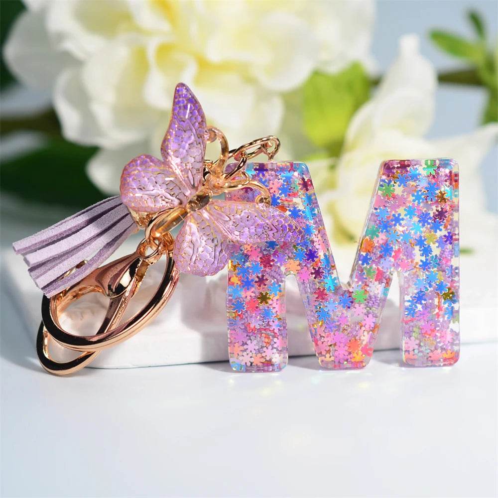 A–Z Personalized Butterfly Tassel Keychain – Custom Initial Gift for Women