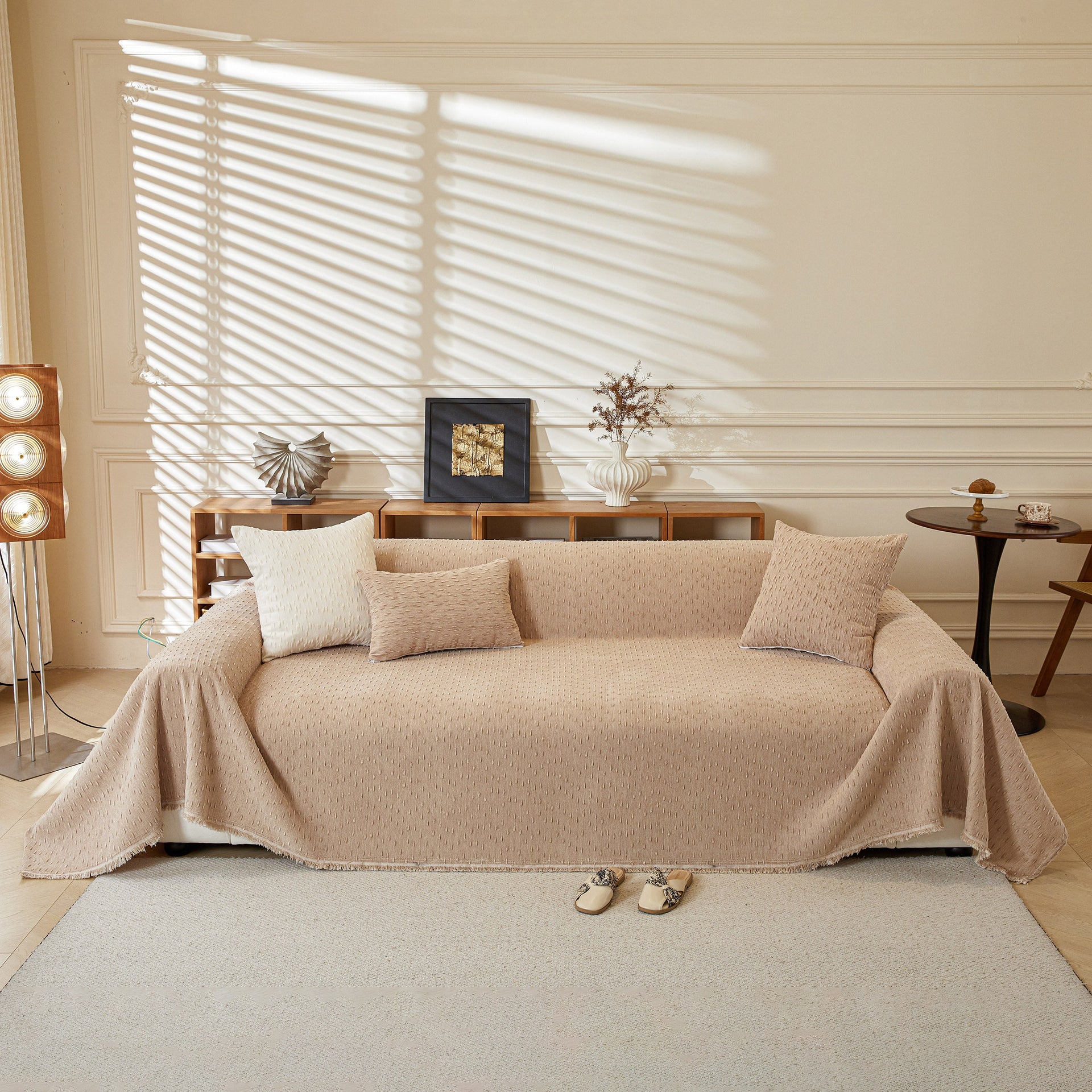 Textured Throw Blanket with 3D Dobby Weave, Minimalist Furniture Protector for Couch