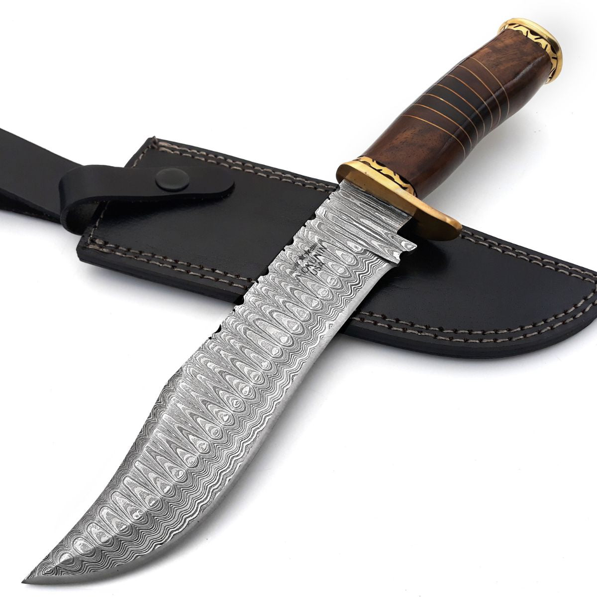 Surge Damascus Bowie Knife with Rosewood Mosaic Handle