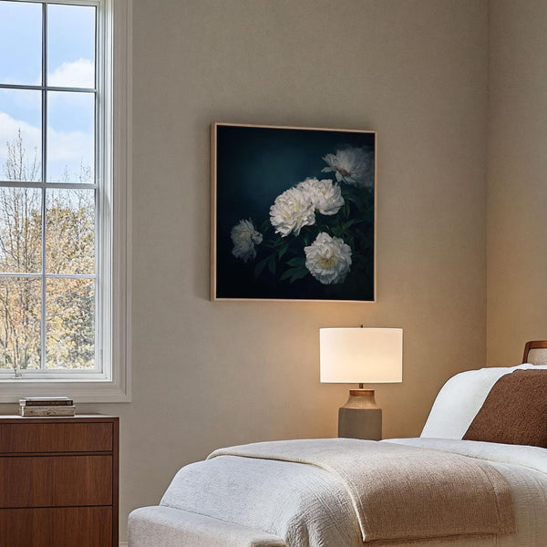 White Peony Moody Wall Art Print