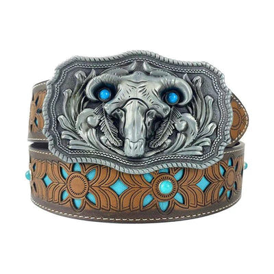 TOPACC Western Turquoise Belts - Square Turquoise Bull Head Buckle Copper/Bronze