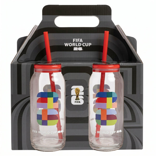 FIFA World Cup Trophy Set of 2 Glass Sippers with Lid and Straw