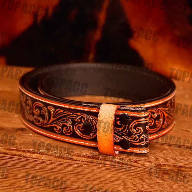 TOPACC Western Genuine Leather Pattern Tooled Belt