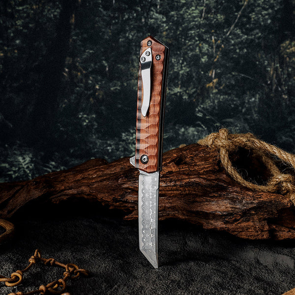 Lucifer VG10 Handmade Tanto Knife with Exotic Rose Wood Handle