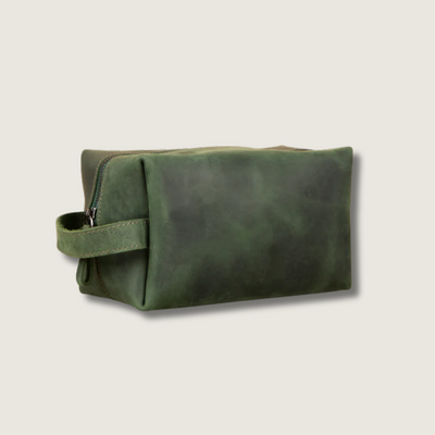 Handmade Leather Makeup Bag - Green- Minneapolis