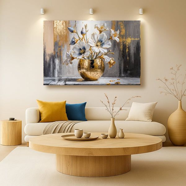 Magnolia Bloom in Gold Abstract Wall Art Tailored Canvases