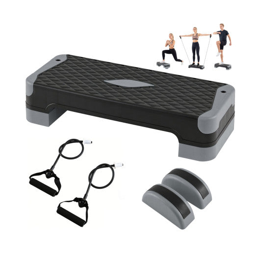 3-in-1 Aerobic Step Platform Set with 2 Stackable Risers and Balance Trainers for Home-Gray