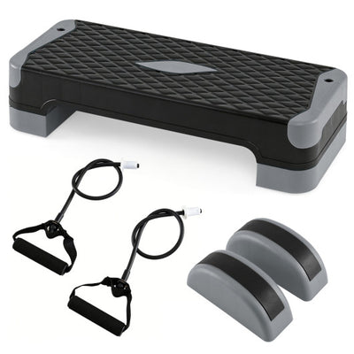 3-in-1 Aerobic Step Platform Set with 2 Stackable Risers and Balance Trainers for Home-Gray