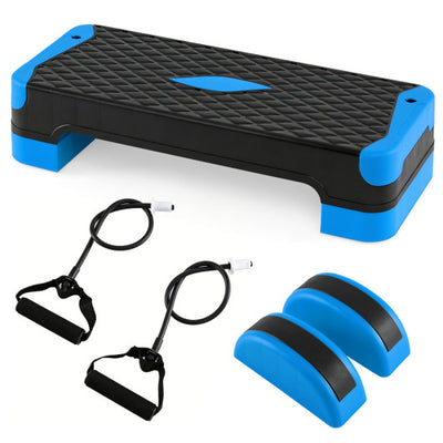 3-in-1 Aerobic Step Platform Set with 2 Stackable Risers and Balance Trainers for Home-Blue