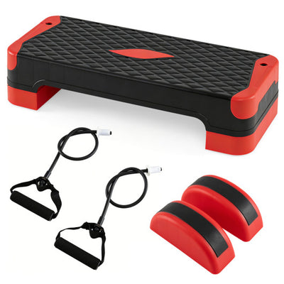 3-in-1 Aerobic Step Platform Set with 2 Stackable Risers and Balance Trainers for Home-Red