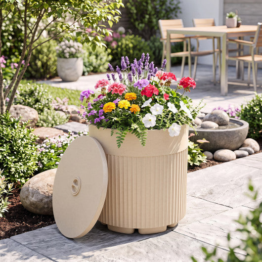 3-in-1 All-Weather Outdoor HDPE Umbrella Base with Water Bag and  2” Umbrella Hole for Patio-Beige