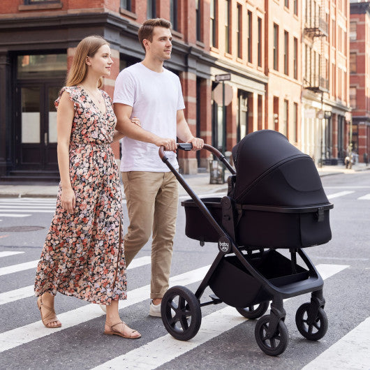 3-in-1 Convertible High Landscape Bassinet Stroller with Reversible Seat-Black