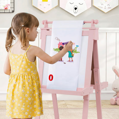 3-in-1 Double-sided Art Easel with Chalkboard and Magnetic Whiteboard-Pink
