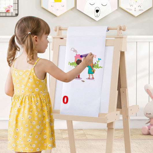 3-in-1 Double-sided Art Easel with Chalkboard and Magnetic Whiteboard-Natrual