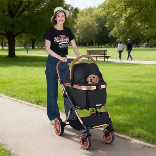 3-in-1 Foldable Pet Stroller with  Sun Shade and Safety Belt for up to 55 lbs Small Medium Dogs Cats-Black