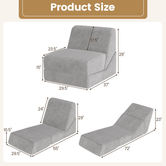 3-in-1 Folding Sofa Bed with Washable Zippered Cover-Gray