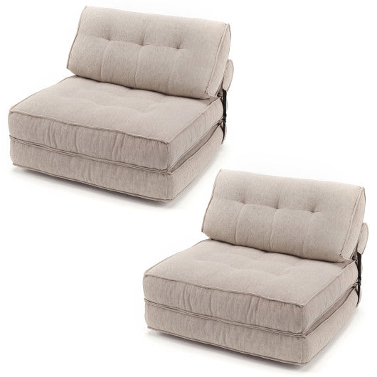 3-in-1 Folding Sofa with Bolster and Convertible Bed Set of 2-Beige