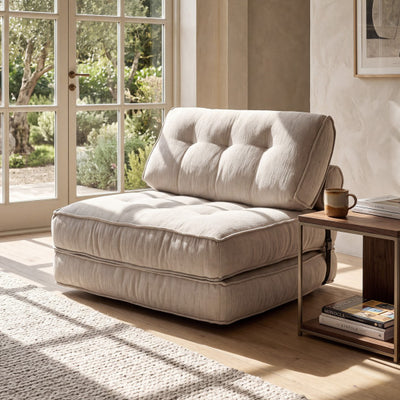 3-in-1 Folding Sofa with Bolster and Convertible Bed-Beige