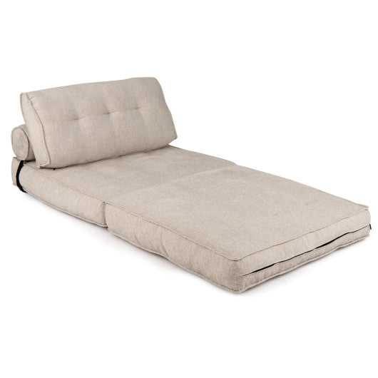 3-in-1 Folding Sofa with Bolster and Convertible Bed-Beige