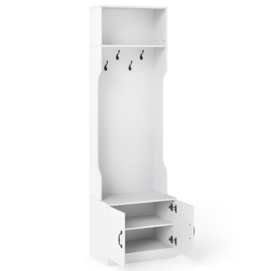 3-in-1 Hall Tree with Bench and Storage 23.5” Wide Mudroom Storage-WHite