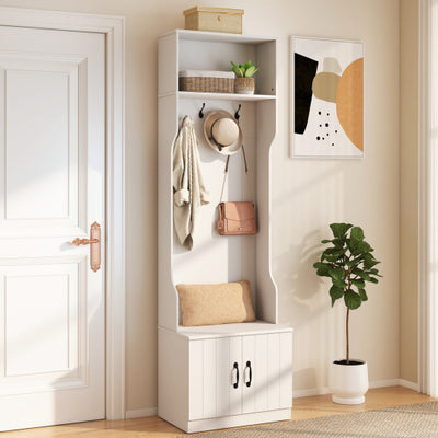 3-in-1 Hall Tree with Bench and Storage 23.5” Wide Mudroom Storage-WHite