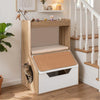 3-in-1 Hidden Cat House Cabinet with 4 Cubbies Removable Cushion and Scratching Pad-Natrual
