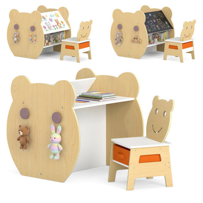 3-in-1 Kids Art Table and Chair with Storage and Reversible Whiteboard Chalkboard for Ages 3-10 Years Old-White