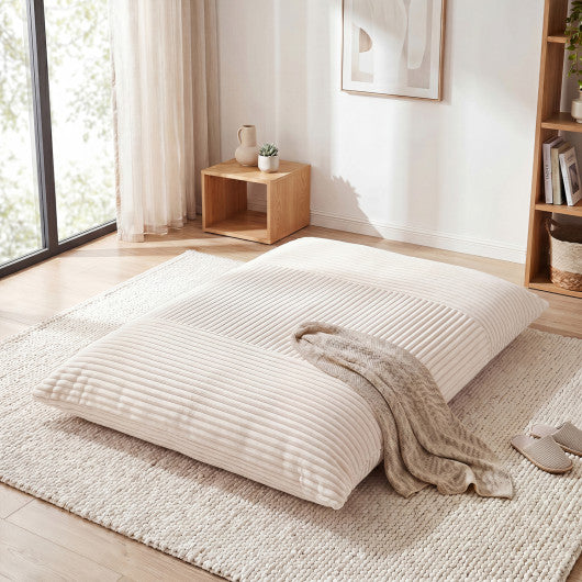 3-in-1 Large Bean Bag Chair with Comfy Corduroy Fabric-Beige