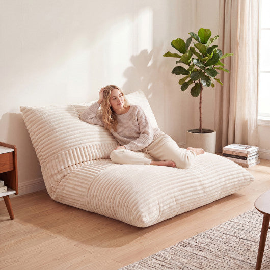 3-in-1 Large Bean Bag Chair with Comfy Corduroy Fabric-Beige