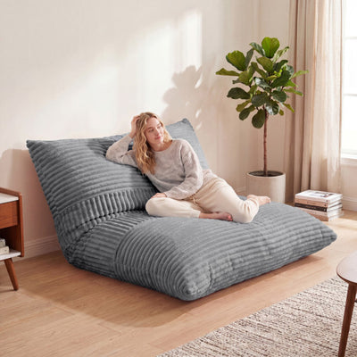 3-in-1 Large Bean Bag Chair with Comfy Corduroy Fabric-Light Gray