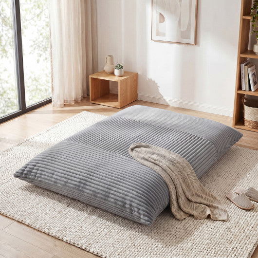 3-in-1 Large Bean Bag Chair with Comfy Corduroy Fabric-Light Gray