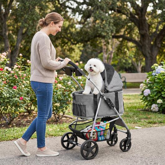3-in-1 Pet Stroller for Small Medium Dogs Foldable with Detachable Carrier-Gray