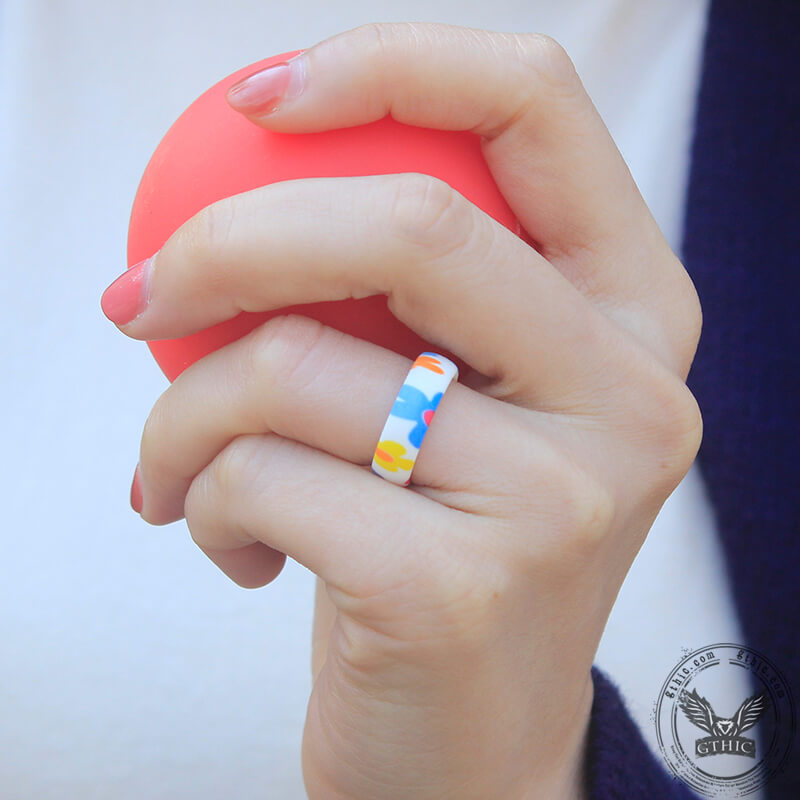 3 Pieces Floral Pattern Silicone Ring