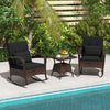 3 Pieces Outdoor Rocking Set with Tempered Glass Coffee Table for Backyard Poolside-Black