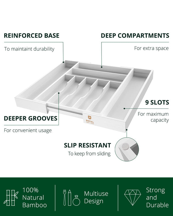 Silverware Drawer Organizer, White (9 Slots)
