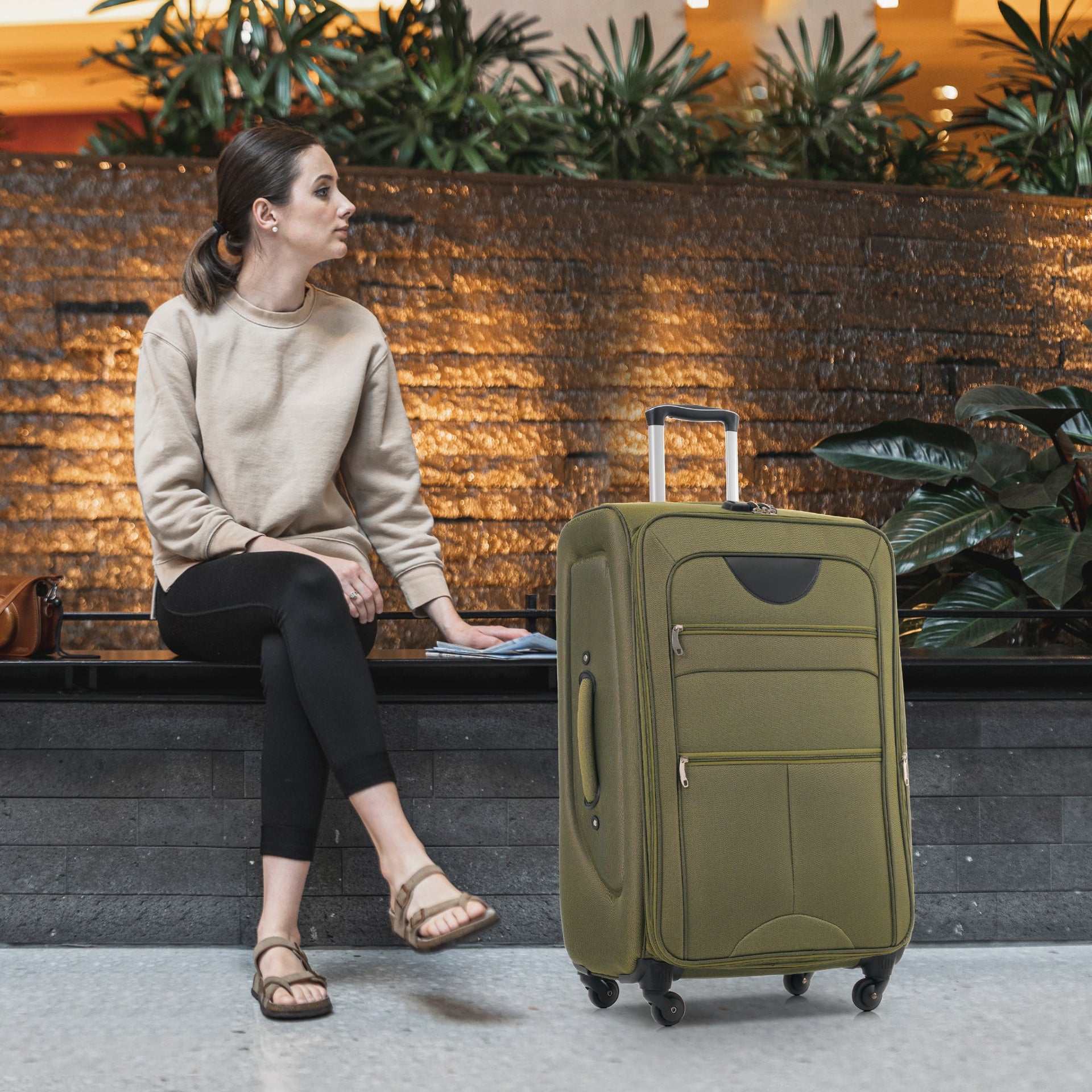 Softside Luggage Expandable 3 Piece Set Suitcase Upright Spinner Softshell Lightweight Luggage Travel Set