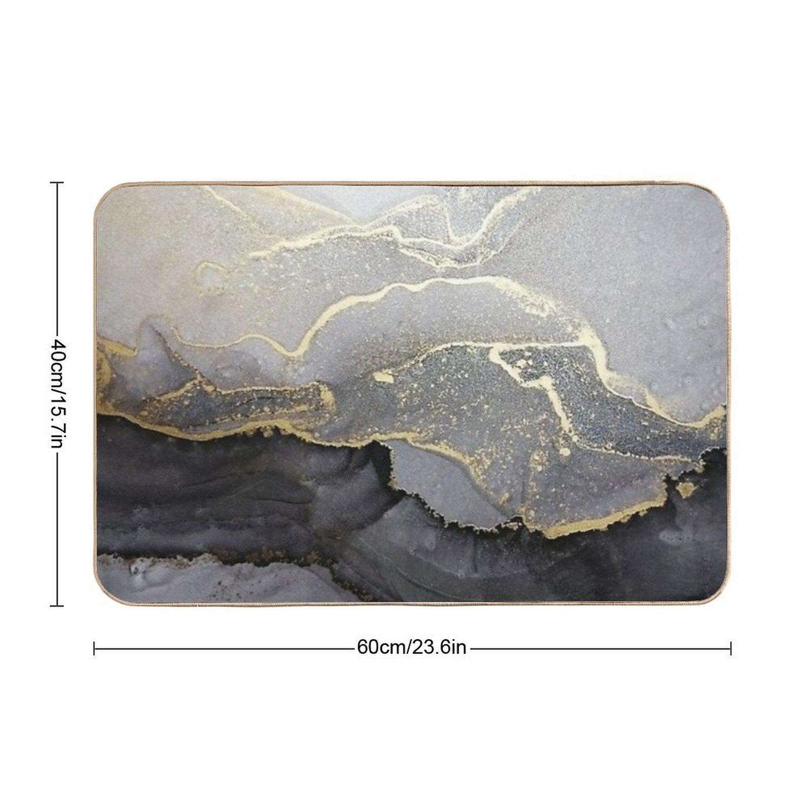 Elegant Black Gold Marble Ink Abstract Painting Bath Mat