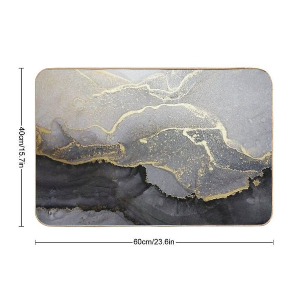 Elegant Black Gold Marble Ink Abstract Painting Bath Mat
