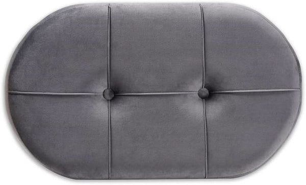 Greyish Velvety Upholstered Wood Ottoman Mid Century