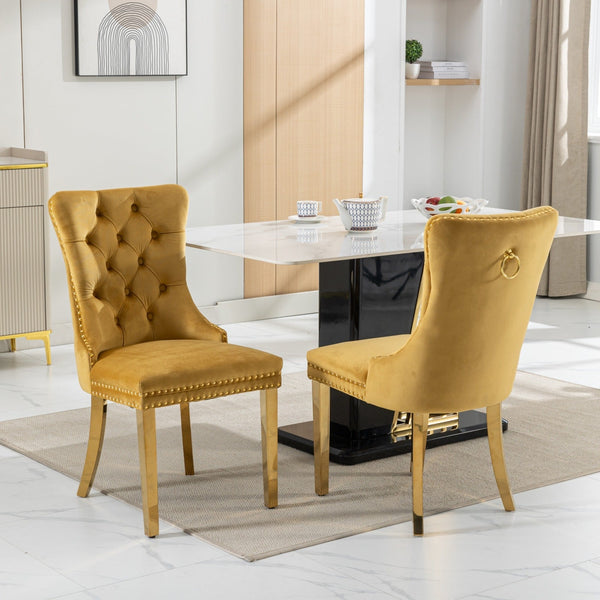 Nikki Collection Modern Tufted Solid Wood Velvet Upholstered Dining Chair with Gold Legs