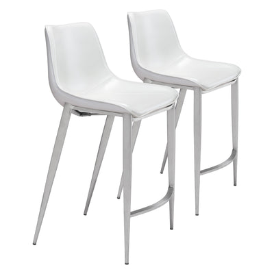 Magnus Counter Stool (Set of 2) White & Silver