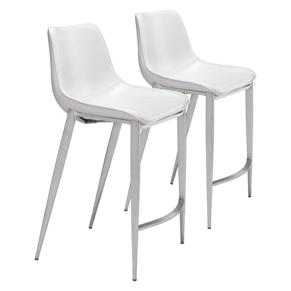 Magnus Counter Stool (Set of 2) White & Silver